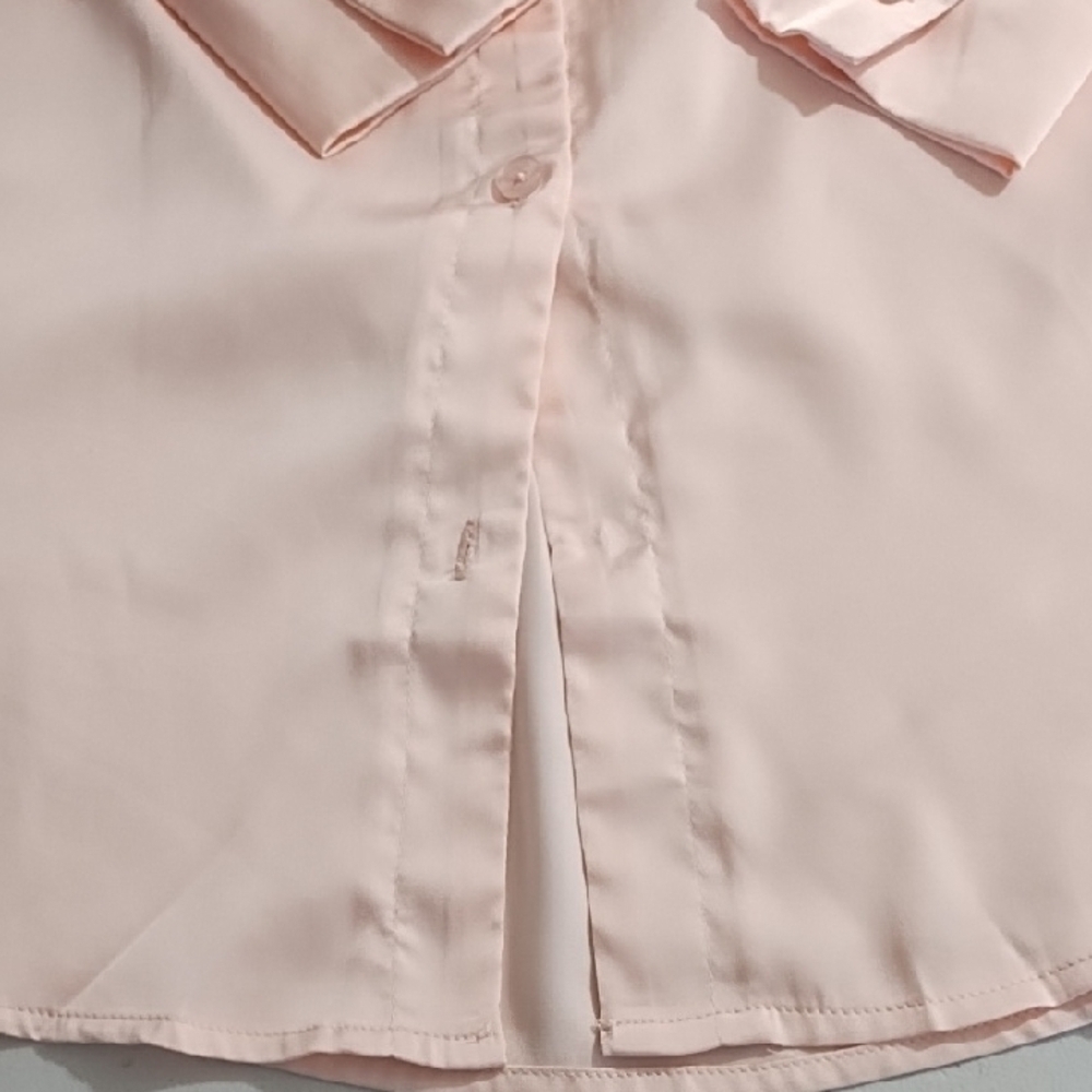 Pastel Pink Satin Stretch Blouse Quiet Luxury - Picture 7 of 11